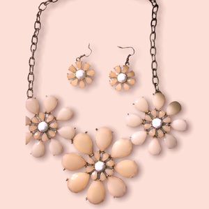 Pink Flower necklace matching earrings